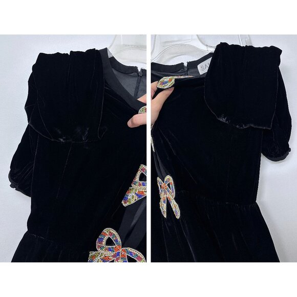 Saloni Camille Rainbow Crystal Bow Liquid Velvet Mini Dress Black US 10 - Picture 14 of 16